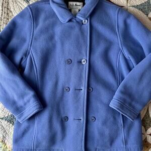 Blue L.L.Bean fleece pea coat with quilted lining and nautical details